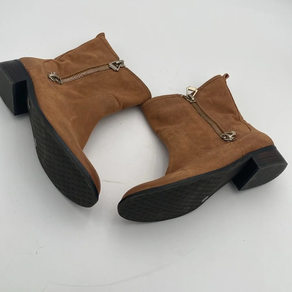 Antonio Melani Brown Ankle riding Boots Women 7.5 leather Side Zipper casual Y2K